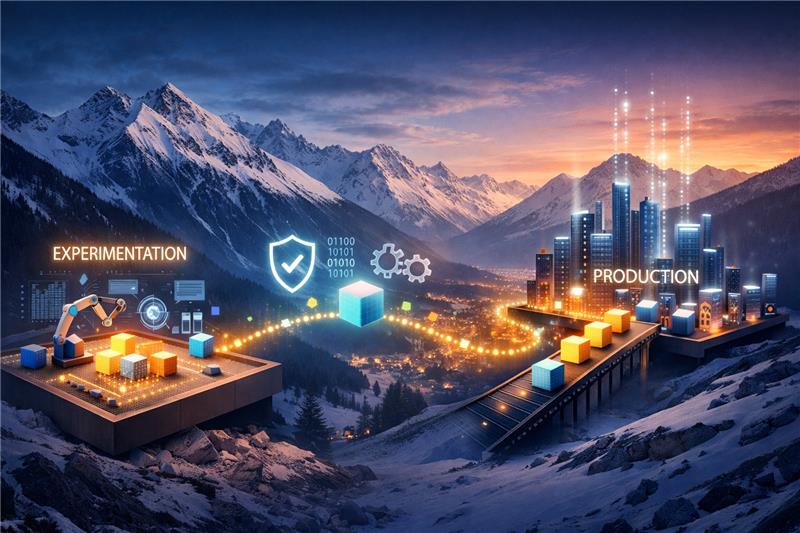 Illustration of a governed pathway moving AI from experimentation to production.