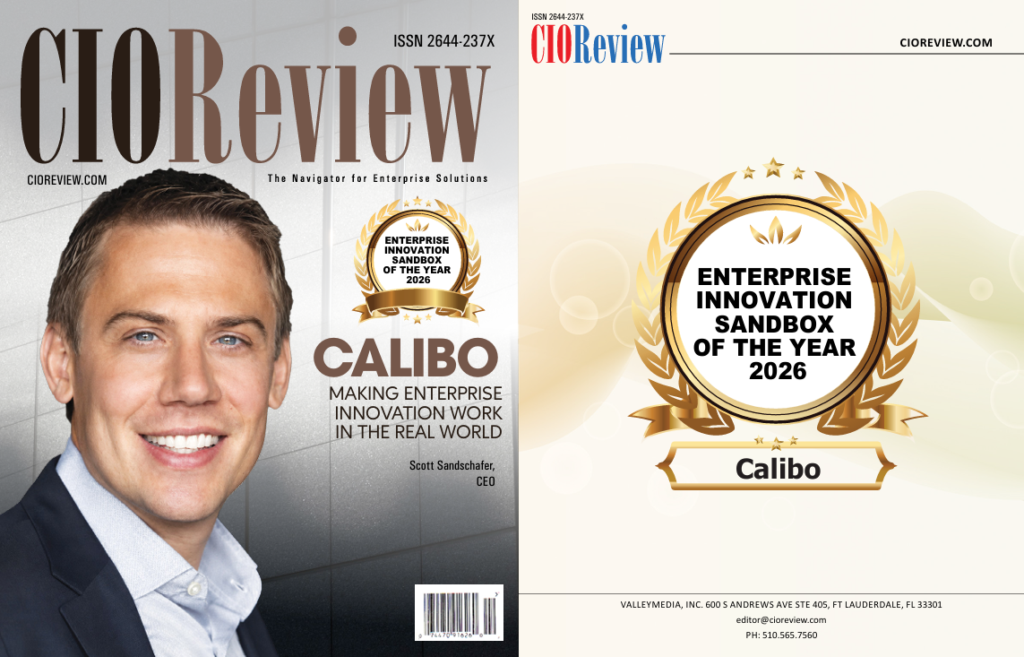 CIOReview October 2026 cover featuring Calibo CEO Scott Sandschafer and the Enterprise Innovation Sandbox of the Year 2026 recognition
