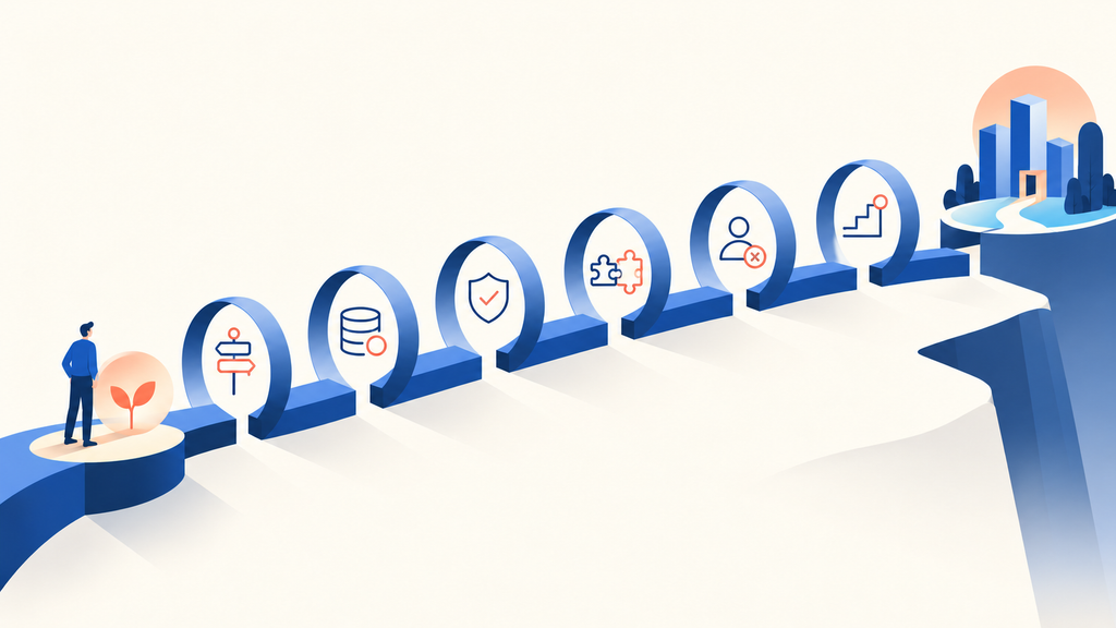 Six checkpoints connect an AI pilot to business impact: outcome, data, governance, workflow integration, ownership and deployment.