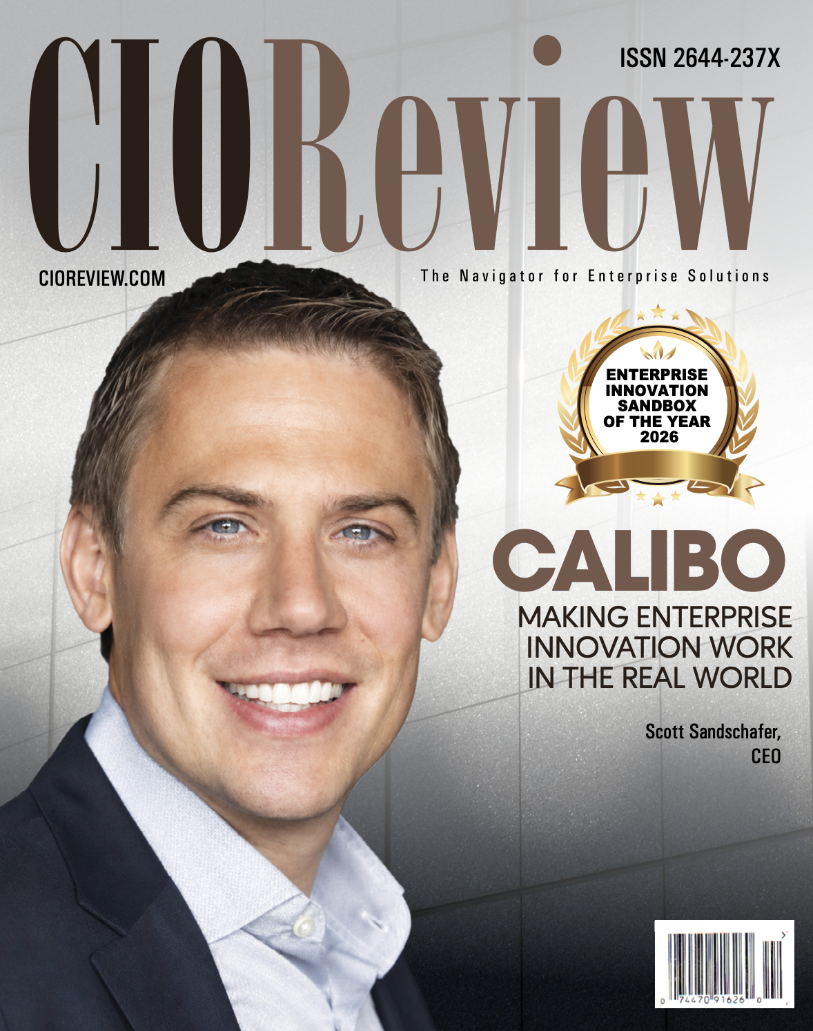 CIOReview October 2026 cover featuring Calibo CEO Scott Sandschafer and the Enterprise Innovation Sandbox of the Year 2026 recognition